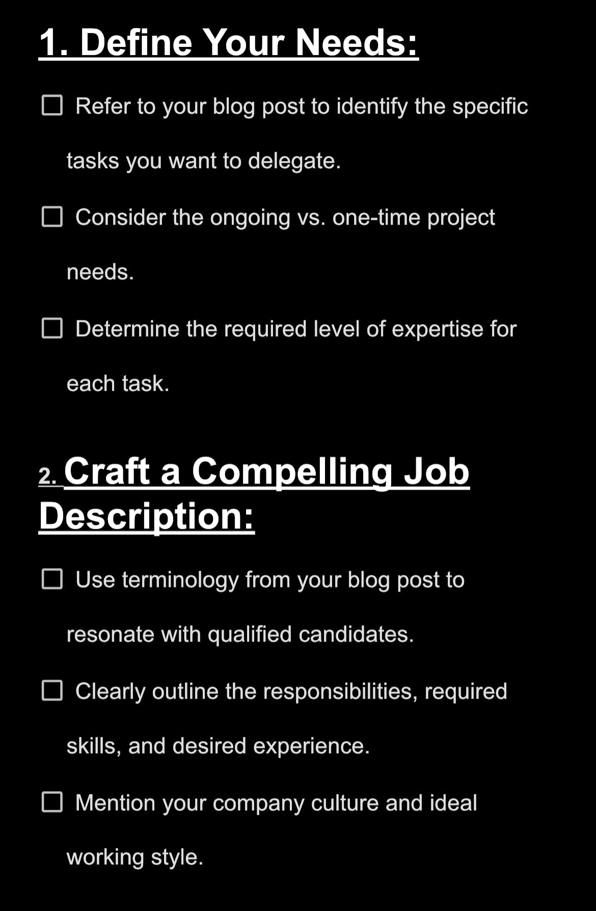 Virtual Assistant  ‘Pre-Hiring Considerations’ Checklist: